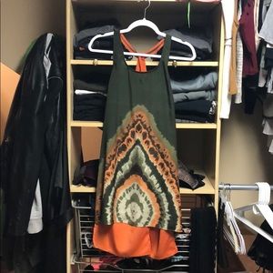 Orange and Green Tie Dye Silk High Low Dress